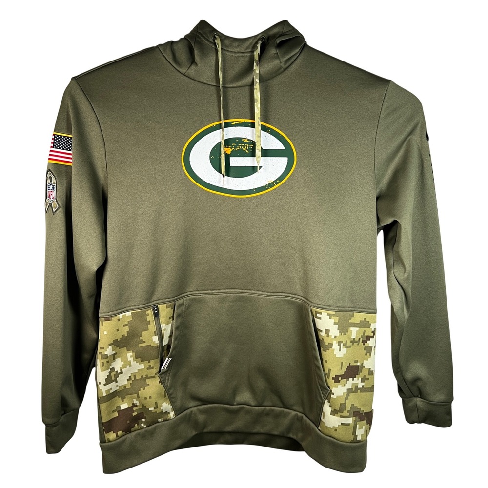 Green Bay Packers Nike Hoodie Mens XL Olive Salute to Service Camo Therma-FIT